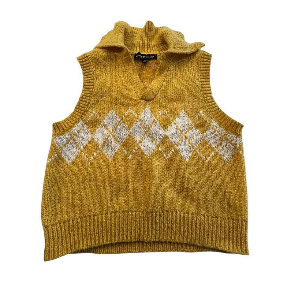 Almost Famous Sweater Vest Women's Size Small Collared Neckline Mustard EUC
